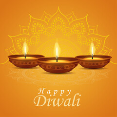 happy Diwali greetings. glowing Diya. vector illustration