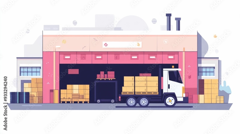 Poster flat design depicting efficient logistics and cross docking processes for streamlined inventory mana