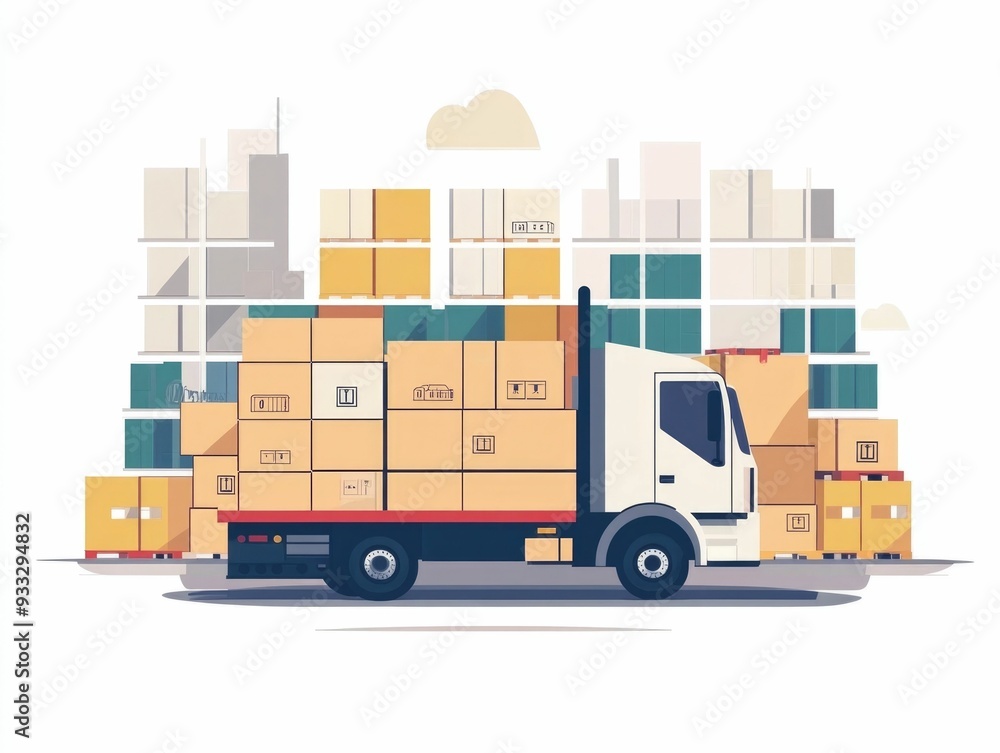 Poster optimizing logistics and inventory turnover rates with flat design streamlining supply chain process
