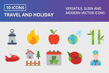 Travel and Holiday Flat Icon Set
