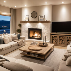 Living room with warm lighting