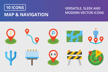 Map & Navigation Flat Icon Set