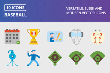 Baseball Flat Icon Set