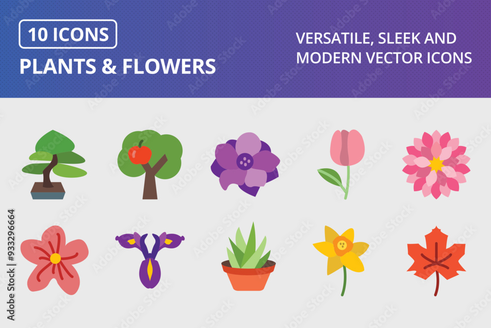 Wall mural Plants And Flowers Flat Icon Set