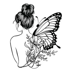 Butterfly Winged Woman Tattoo Design Illustration