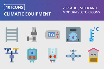Climatic Equipment Flat Icon Set