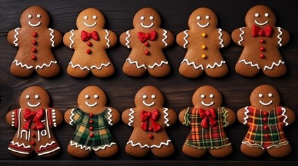 Assortment of festive christmas cookies with traditional gingerbread men for the holiday season