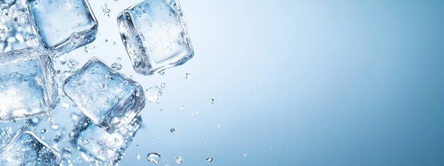  A collection of ice cubes afloat on a body of water, adorned with droplets of water along their edges