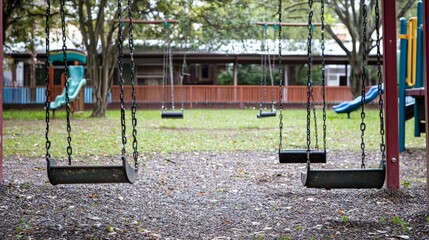 A playground where disability rights inequality is the swing set, with swings that are broken for some but perfect for others