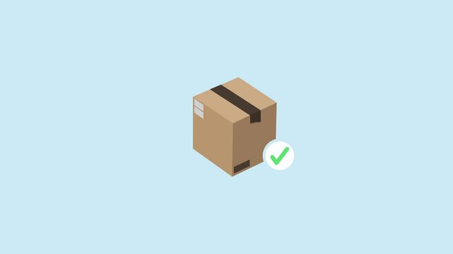 Brown box appearing on screen. Package and green check mark forming. Confirmed or accepted order. Online shopping or package delivery themed animation.