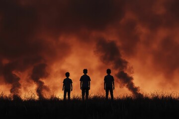 Fototapeta premium Dramatic silhouettes against vibrant backdrops illustrating the transition from conventional fuels to sustainable energy sources that cultivate a more eco-friendly future.