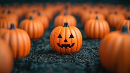 Cartoonish Pumpkins Exploring Haunted Pumpkin Patch Maze in - Halloween Fun with Copy Space