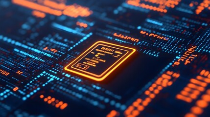 Digital Interface With Orange Glow and Data Flow