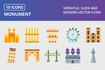Fototapeta premium Monument Flat Icon Set