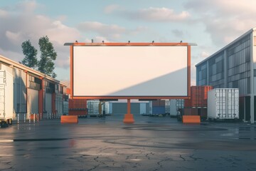 Fototapeta premium large white screen is in the middle of a large empty warehouse