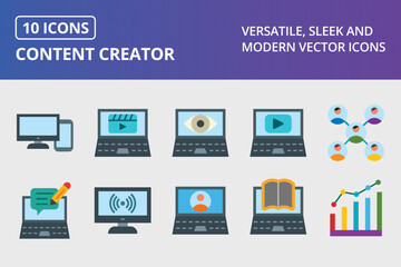 Content Creator Flat Icon Set