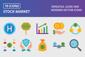 Stock Market Flat Icon Set