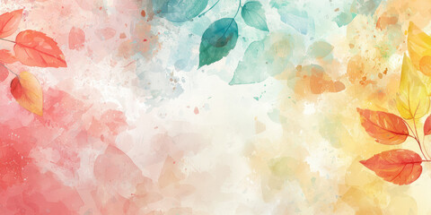 Colorful watercolor background featuring a blend of red, orange, yellow, and green leaves, creating a vibrant and artistic seasonal design.