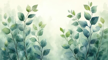 delicate watercolor illustration of spring foliage soft green hues and organic shapes create fresh natureinspired design