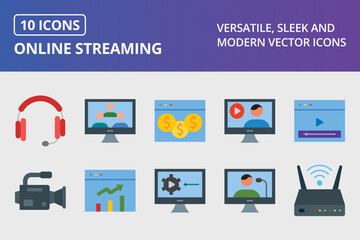 Online Streaming Flat Icon Set