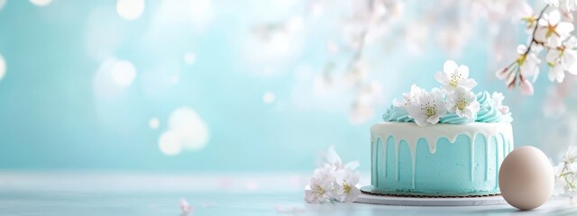 a blue tablecloth featuring white blooms