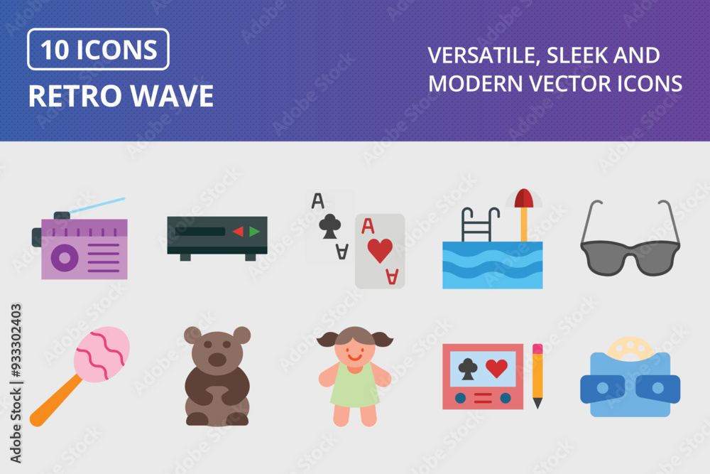 Wall mural Retro Wave Flat Icon set