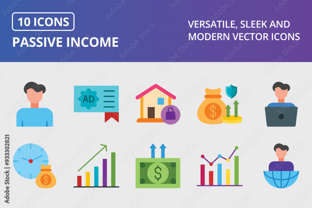 Poster Passive Income Flat Icon set