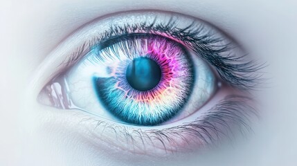 Hyper-Realistic Human Eye Anatomy with Holographic Iris on White Background in 32K Resolution, Mixed Media Artwork, Generative Ai 