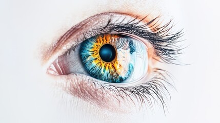 Hyper-Realistic Human Eye Anatomy with Holographic Iris on White Background in 32K Resolution, Mixed Media Artwork, Generative Ai 