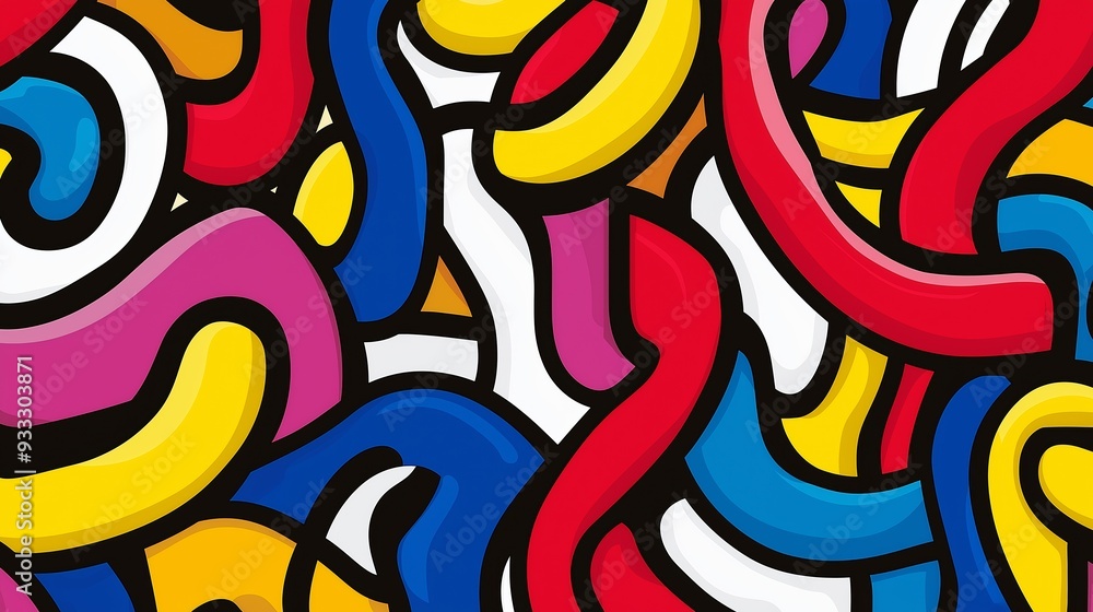 Aufkleber a colorful abstract painting with many different colored lines and shapes. the painting is full of e