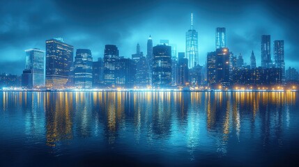 Fototapeta premium Night View of Cityscape with Reflections