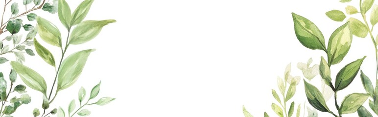 Obraz premium Floral green card design featuring branches green leaves and grass within a square frame Ideal for wedding invitations with a watercolor hand drawn illustration