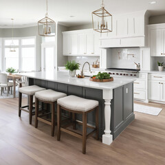 Fototapeta premium Kitchen with white cabinets and a large island