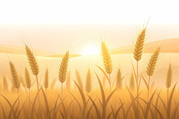 Simple flat vector illustration as Wheat field with sunrise concept as A tranquil wheat field under the soft light of sunrise embodying the spirit of hard work perfect for business presentations needi
