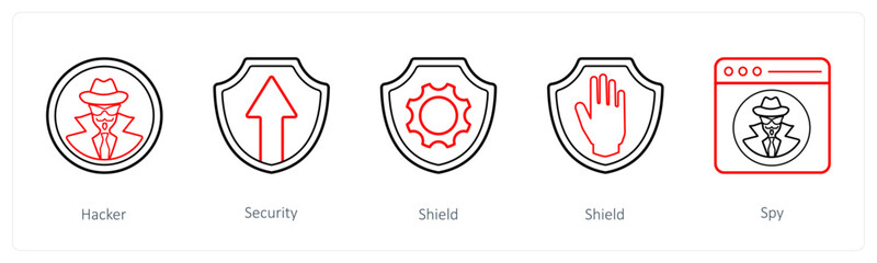 Obraz premium A set of 5 security icons such as hacker, security, shield