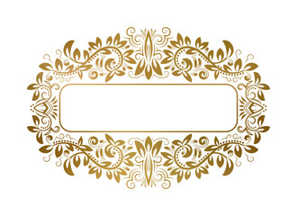 Golden ornate frame with floral ornaments for text. Excellent for elegant label decoration, name plate or greeting card design.