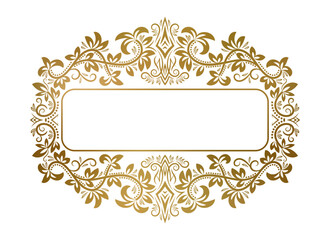 Golden ornate frame with floral ornaments for title. Good for elegant label decoration, greeting card or book cover design.