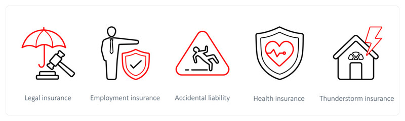 A set of 5 insurance icons such as legal insurance, employement insurance