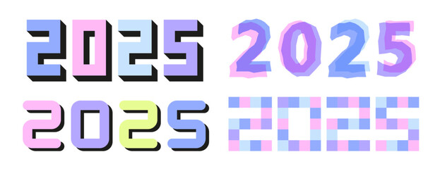Unique retro 2025 number design set. Collection of 2025 typographic logo