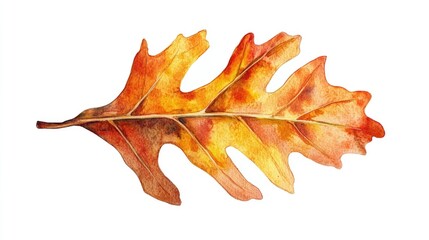 Naklejka premium Isolated autumn oak leaf on a white background Watercolor botanical illustration
