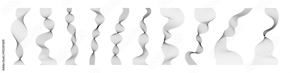 Wall mural abstract wavy lines collection. blend stripe line art. curved monochrome design elements set