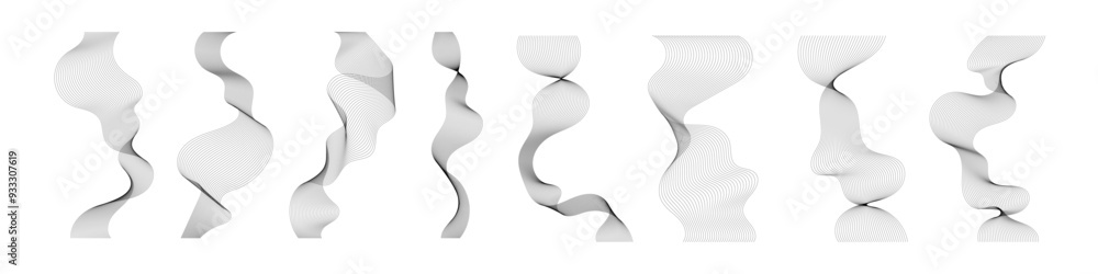 Aufkleber abstract wavy lines collection. blend stripe line art. curved monochrome design elements set