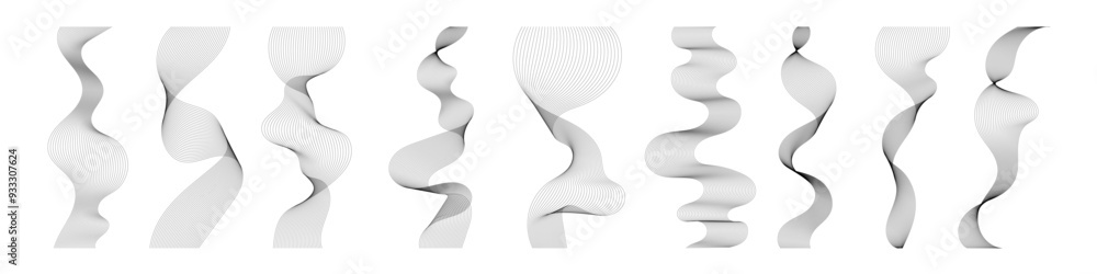 Aufkleber abstract wavy lines collection. blend stripe line art. curved monochrome design elements set