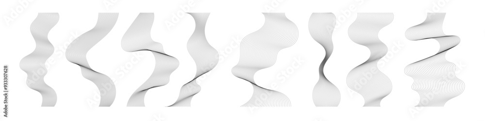 Poster abstract wavy lines collection. blend stripe line art. curved monochrome design elements set