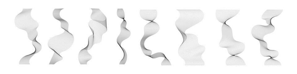 Abstract wavy lines collection. Blend stripe line art. Curved monochrome design elements set