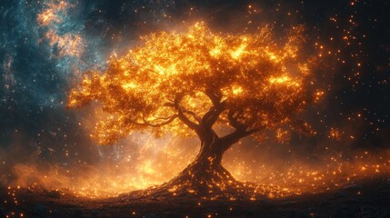Obraz premium Glowing Tree of Life in a Starry Night