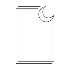 minimalist linear design of rectangular frame with moon in black color with transparent background
