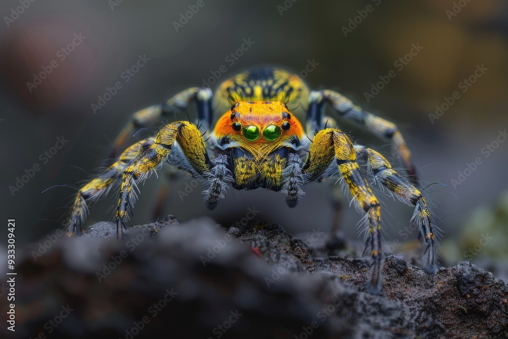 Canvas Prints A close-up photo of a vibrant spider sitting on a rocky surface