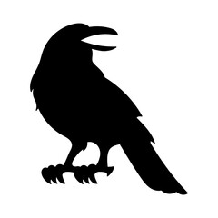 minimalist design silhouette of a raven in black with transparent background
