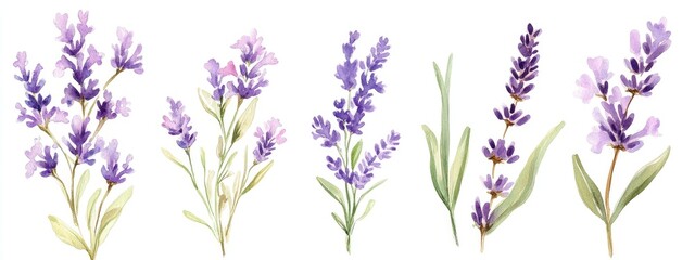Lavender botanical flowers in a watercolor illustration set